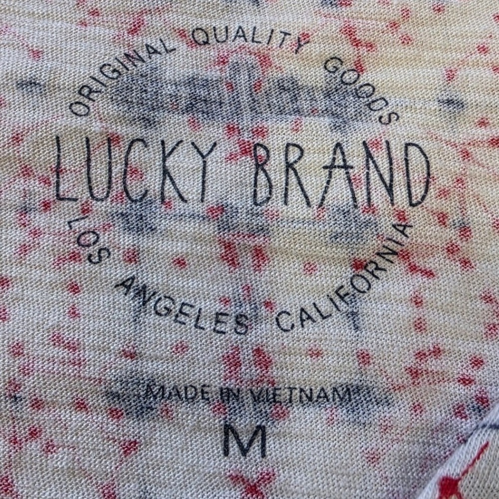 Lucky Brand Womens Mixed Floral Boho Print Split V-Neck Top Navy Red Size M‎ - Picture 3 of 10